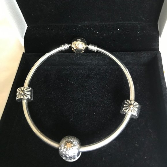 Authentic Pandora Bracelet with Real 14 Karat Gold Clasp - Picture 1 of 1